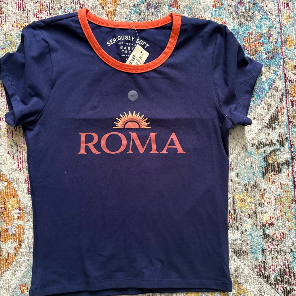 Aeropostale Navy Blue Tee with Orange Trim